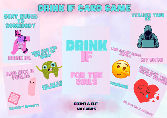Drink If Game. Printable. Dirty game included. 48 Cards. Bachelorette ,Hen Party, Girls night in game| Digital Print| Instant download